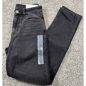 NEW American Eagle Womens Mom Jean High Rise Black Strigid Denim Distressed 0